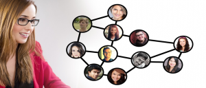 Woman looking at graph of her social network